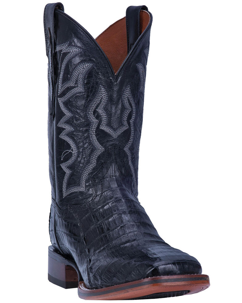 Dan Post Men's Kingsly Black Caiman Western Boots - Wide Square Toe, Black, hi-res