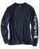 Carhartt Men's Loose Fit Heavyweight Long Sleeve Logo Graphic Work T-Shirt, Navy, hi-res
