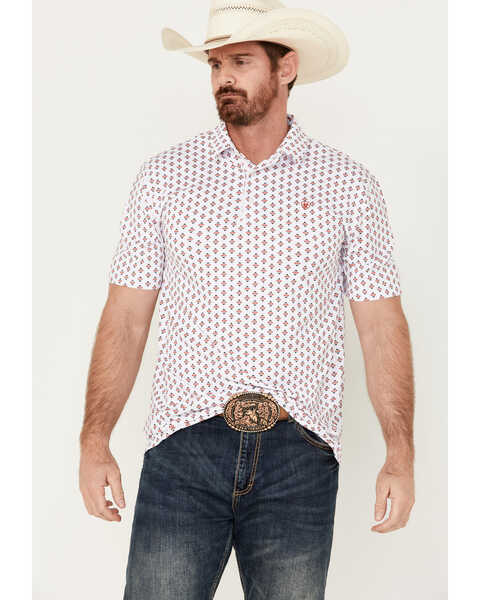 Ariat Men's Geo Print Short Sleeve Polo Shirt , White, hi-res