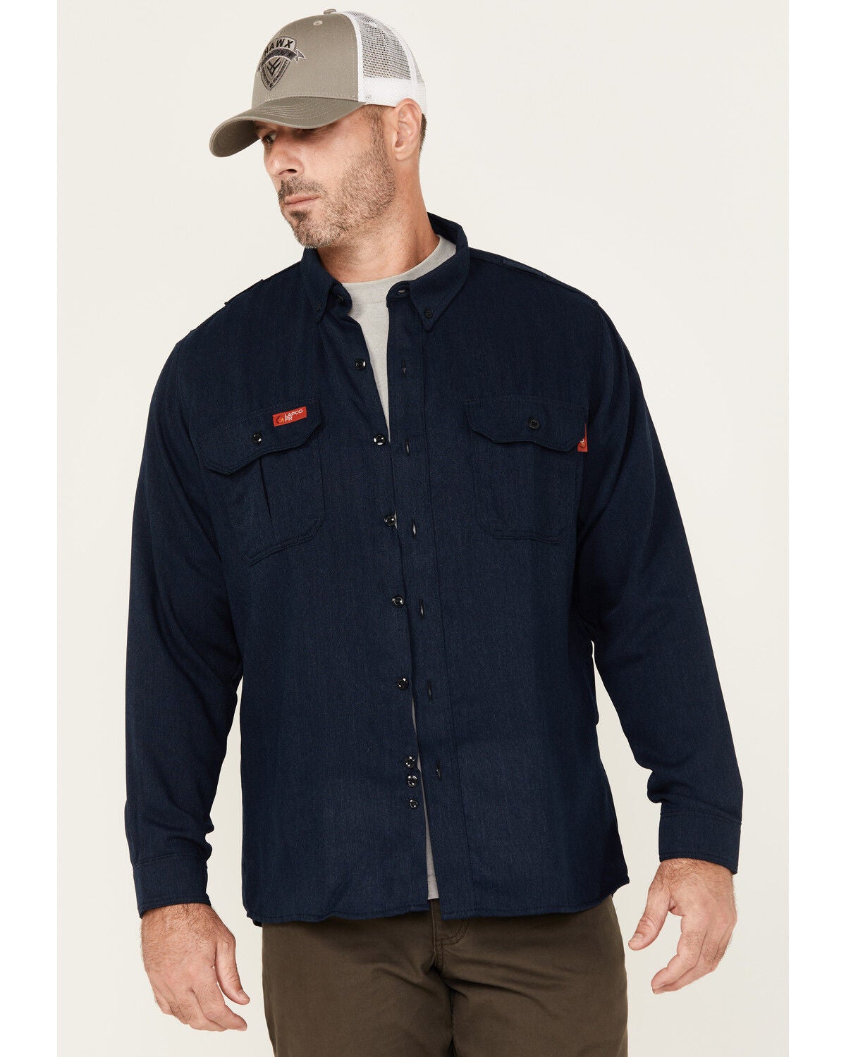 Lapco Men's FR Modern Uniform Long Sleeve Button-Down Work Shirt, Navy, hi-res