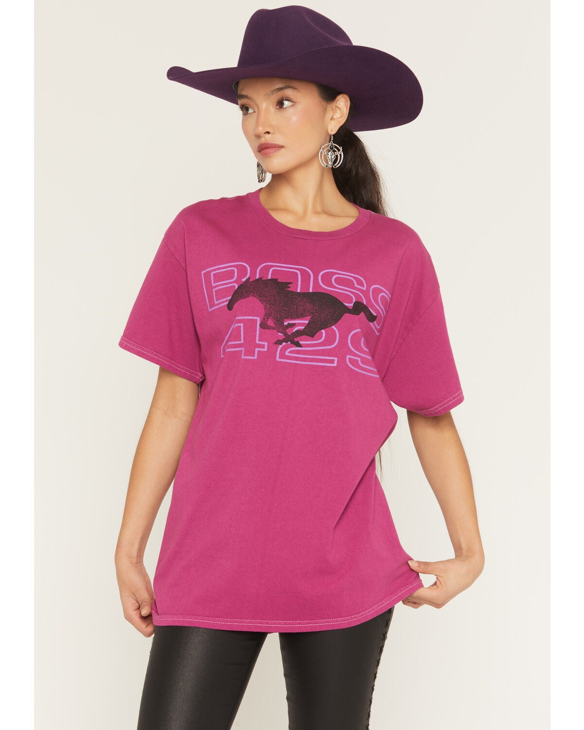 Merch Traffic Women's Ford Mustang Short Sleeve Graphic Tee, Pink, hi-res
