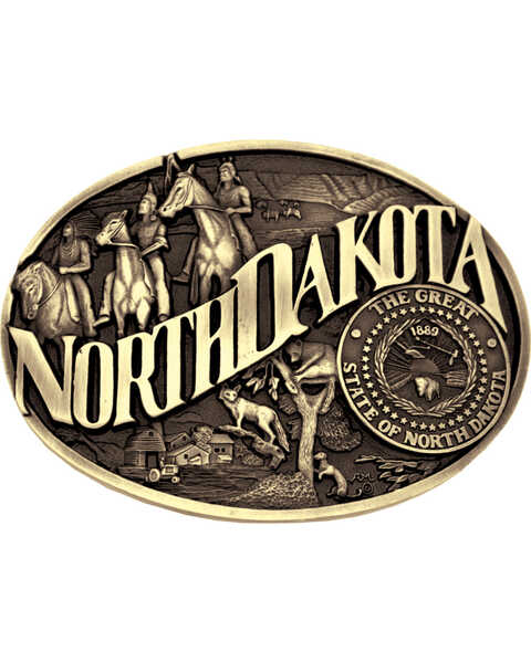 Montana Silversmiths North Dakota State Heritage Attitude Belt Buckle, Gold, hi-res