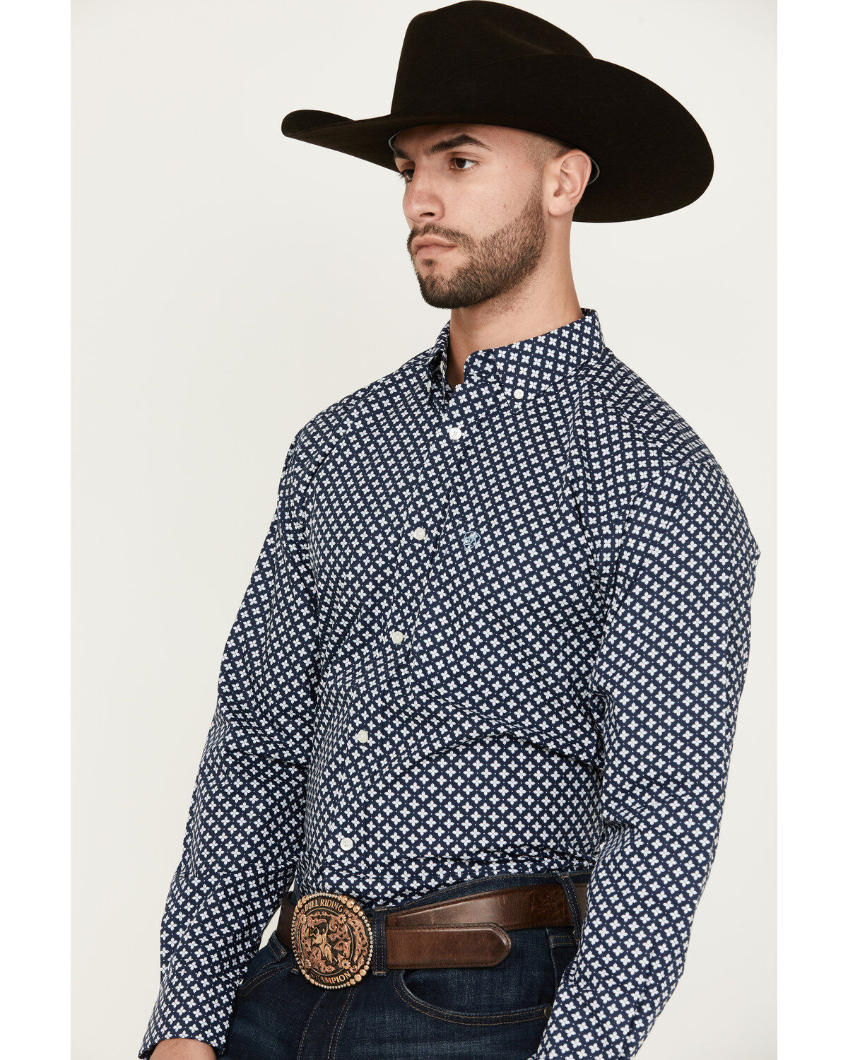 Image #2 - Ariat Men's Emile Geo Print Long Sleeve Button-Down Western Shirt, Black, hi-res