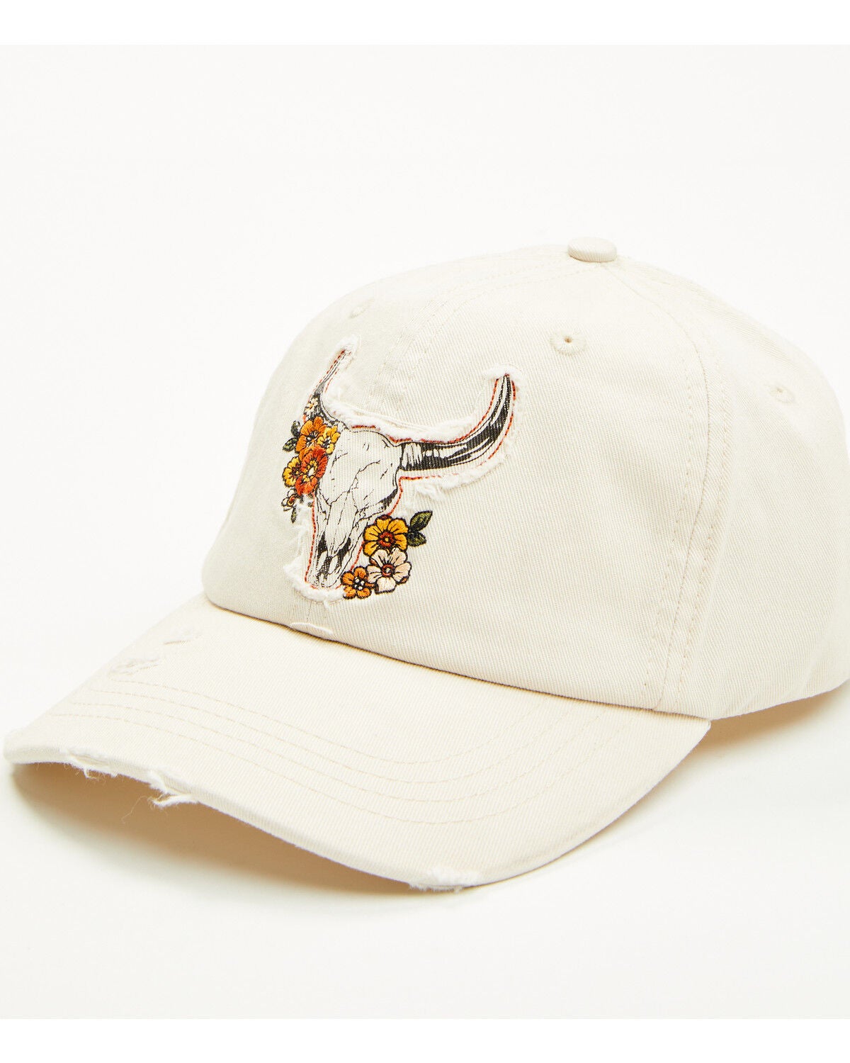 Shyanne Women's Floral Longhorn Ball Cap, Ivory, hi-res