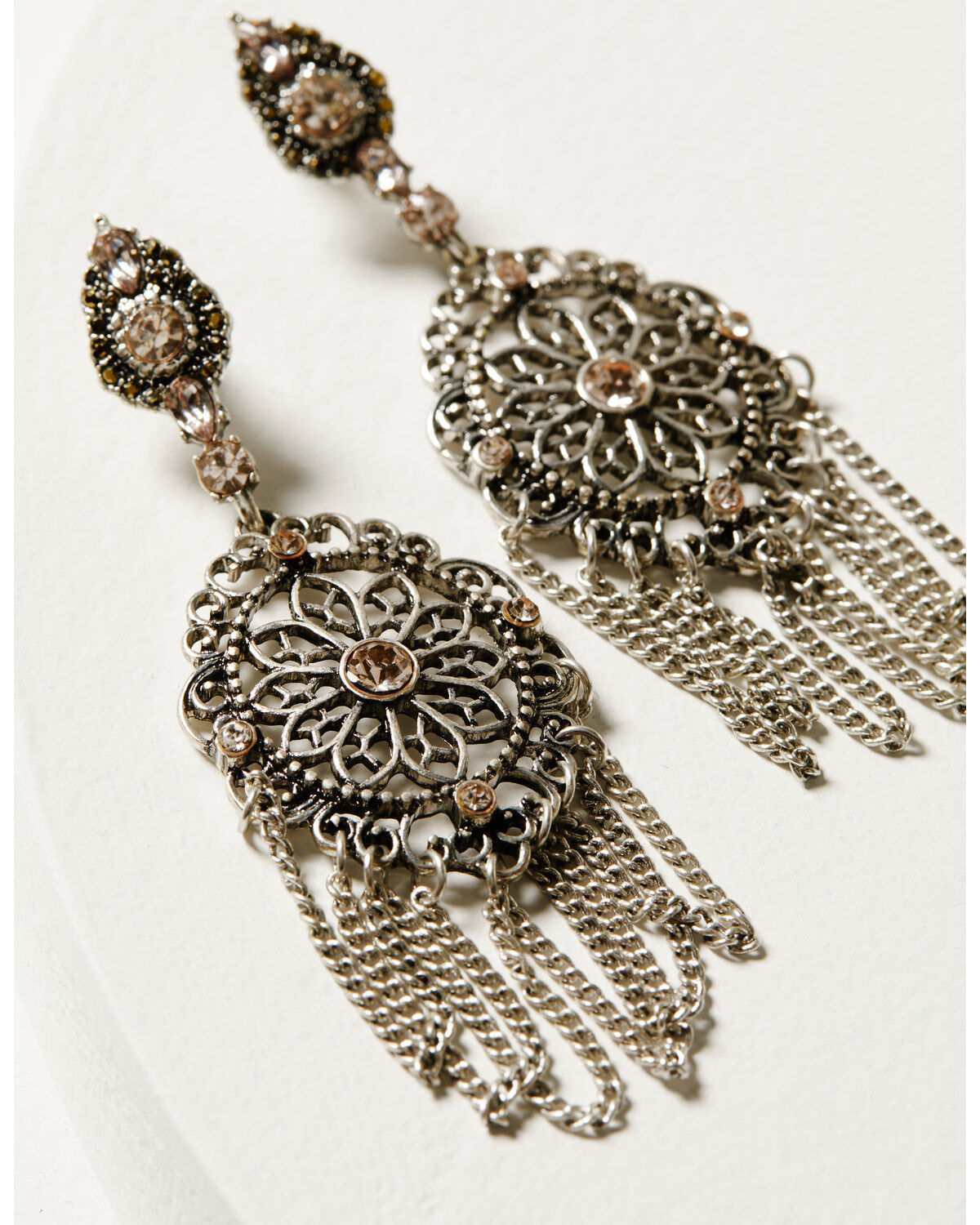 Image #2 - Shyanne Women's Champagne Chateau Filigree Fringe Earrings, Silver, hi-res