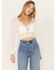Image #1 - Flying Tomato Women's Crochet Front Long Sleeve Top, White, hi-res
