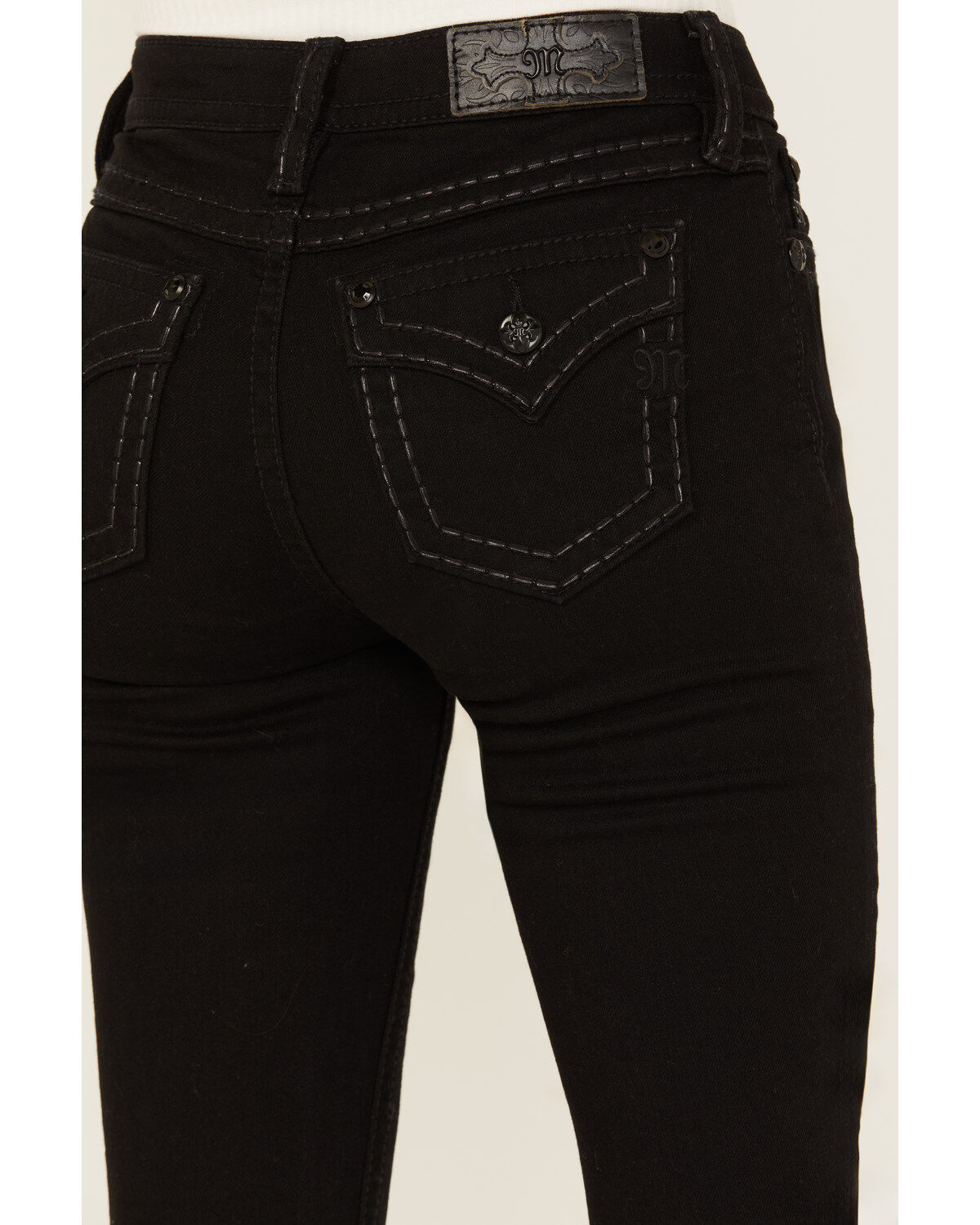 Image #2 - Miss Me Women's Mid Rise Border Stitch Bootcut Stretch Denim Jeans, , hi-res