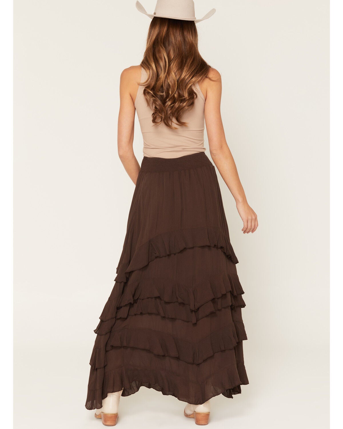 Image #3 - Ashley Women's Tiered Ruffle Maxi Skirt, Chocolate, hi-res