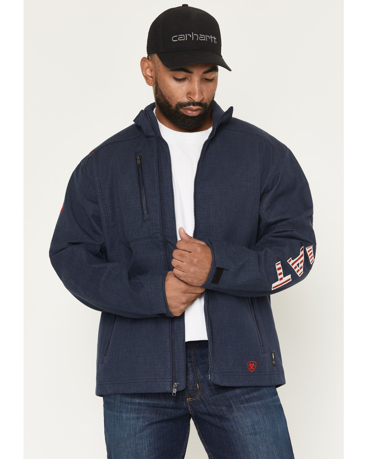 Image #2 - Ariat Men's FR Team Logo Softshell Jacket, Navy, hi-res