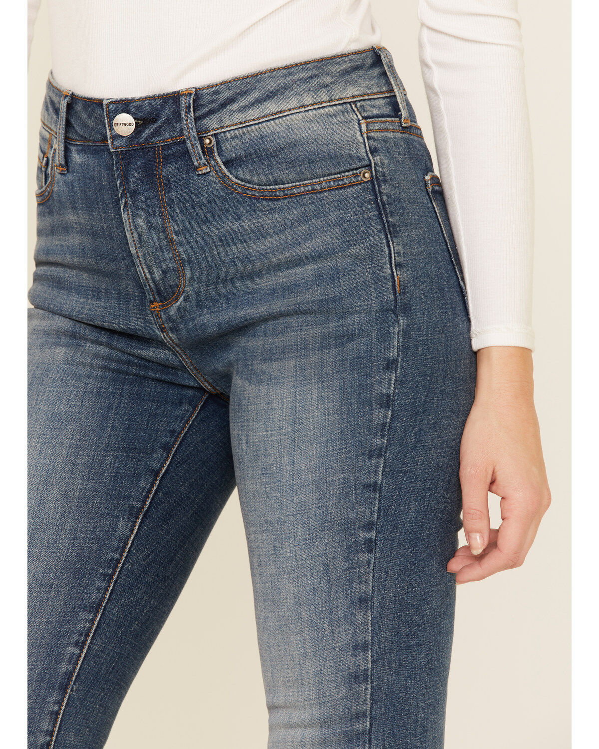Image #5 - Driftwood Women’s Medium Wash Suede Patchwork Flare Jeans, , hi-res
