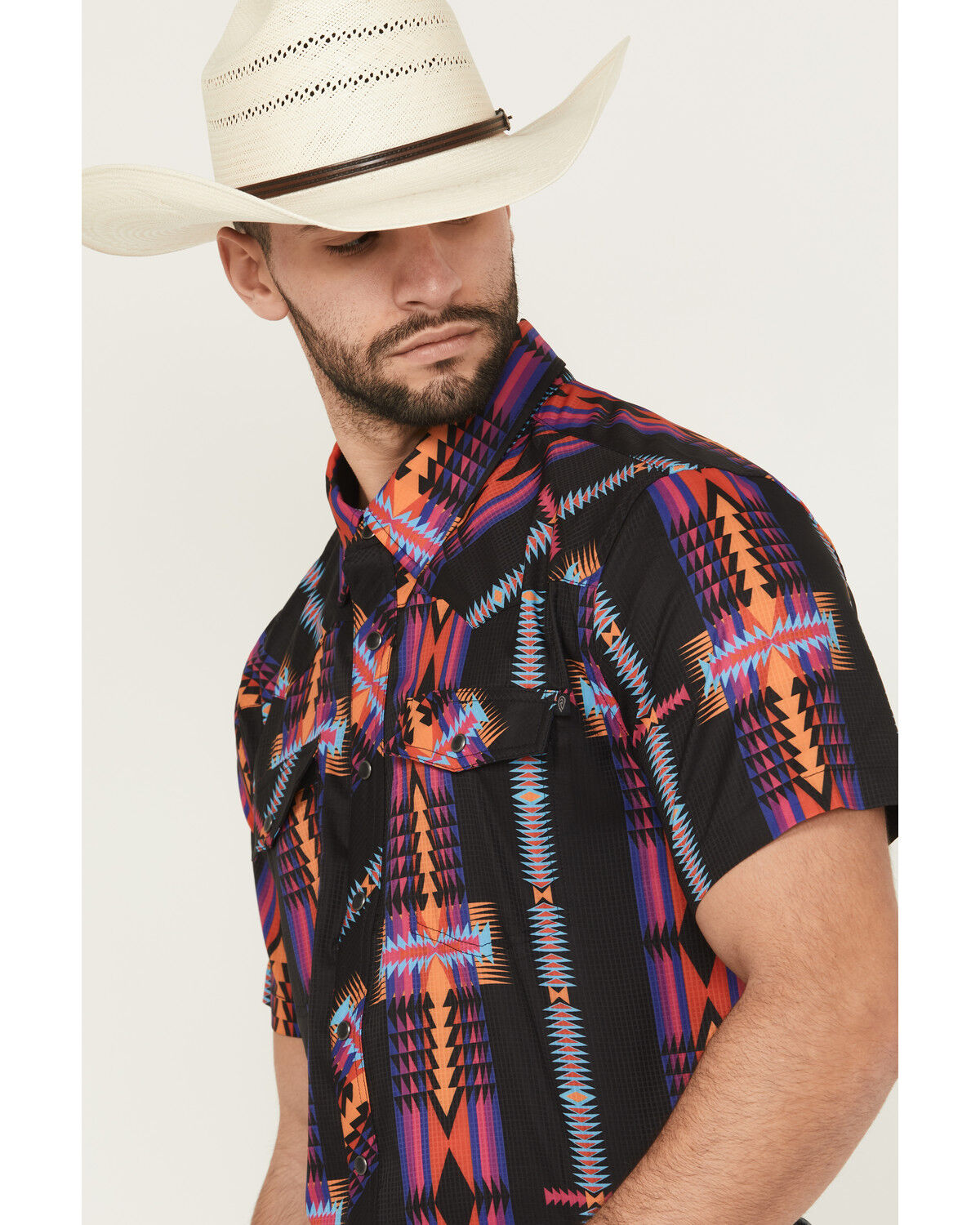 Product Name:  Rock & Roll Denim Men's Boot Barn Exclusive TEK Southwestern Striped Short Sleeve Snap Shirt