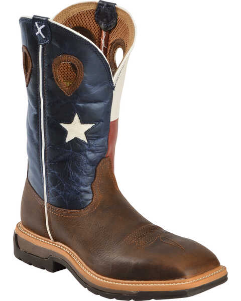 Image #1 - Twisted X Lite Men's Texas Flag Pull On Work Boots - Soft Toe, , hi-res