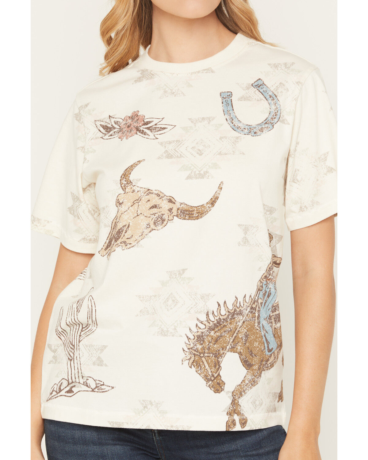 Image #3 - Shyanne Women's Allover Western Print Short Sleeve Graphic Tee, Cream, hi-res