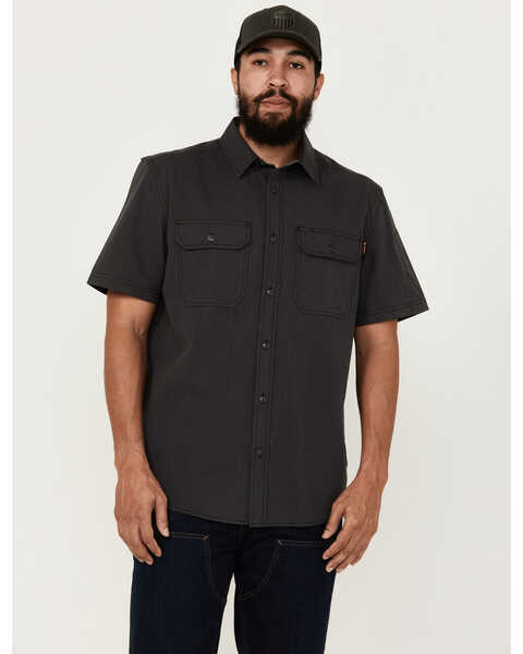 Hawx Men's Solid Short Sleeve Button-Down Work Shirt , Charcoal, hi-res