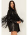Sadie & Sage Women's Wild West Fringe Vegan Shacket, Black, hi-res