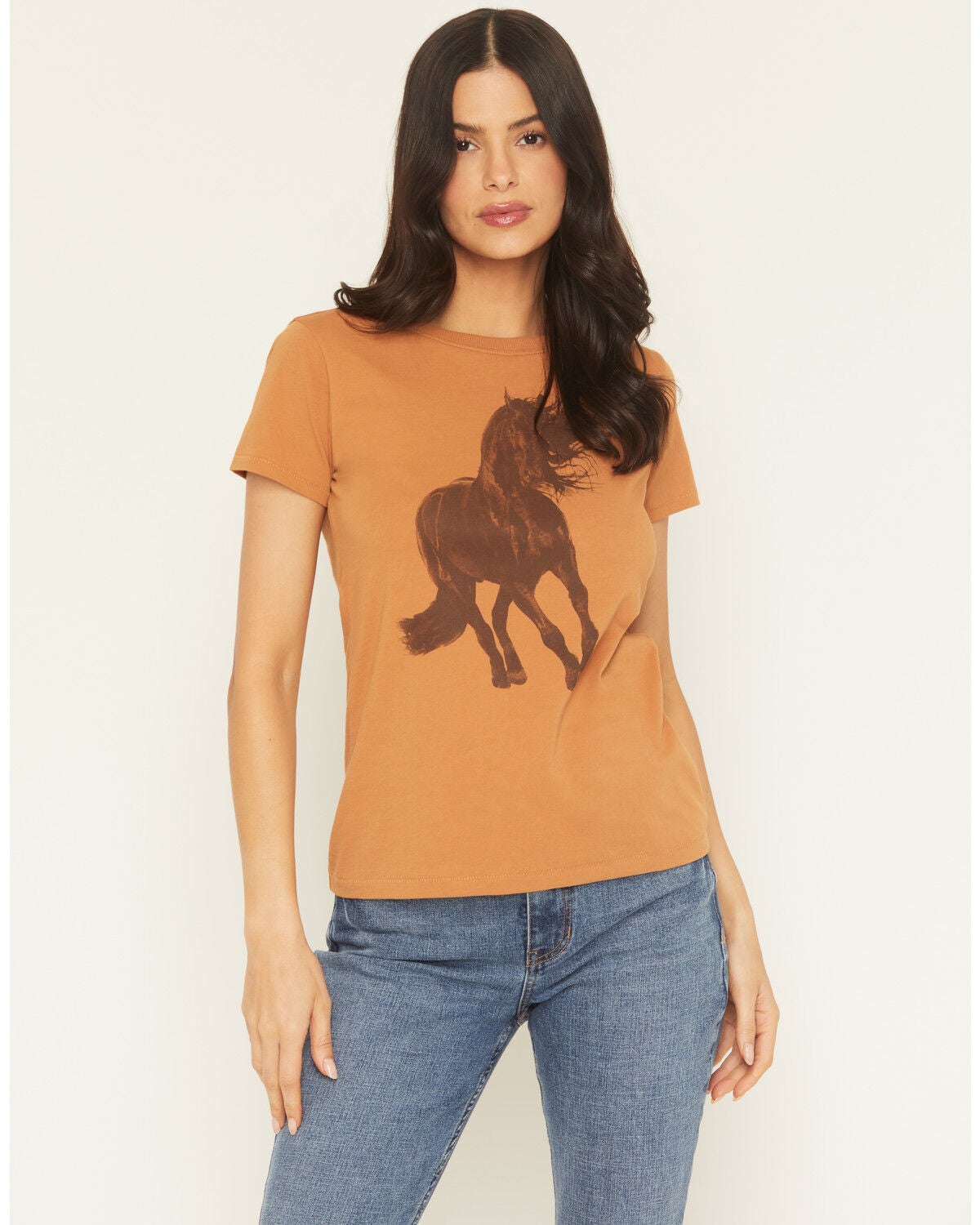 Shyanne Women's Stallion Short Sleeve Graphic Tee, Pecan, hi-res