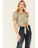 Very J Women's Scarf Print Tie-Bottom Short Sleeve Crop Top, Sage, hi-res