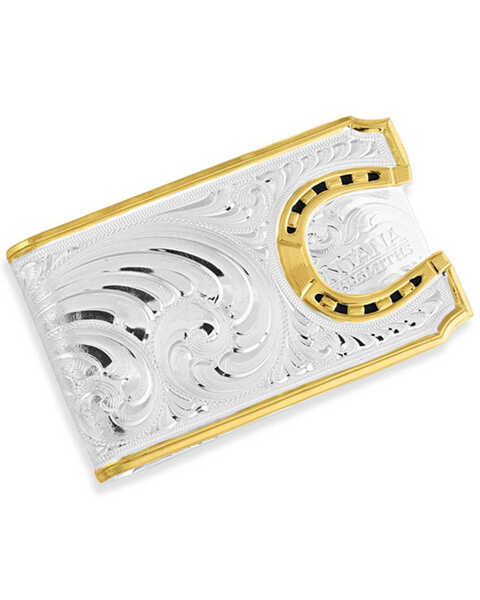 Image #1 - Montana Silversmiths Two-Tone Carved Horseshoe Money Clip, Silver, hi-res