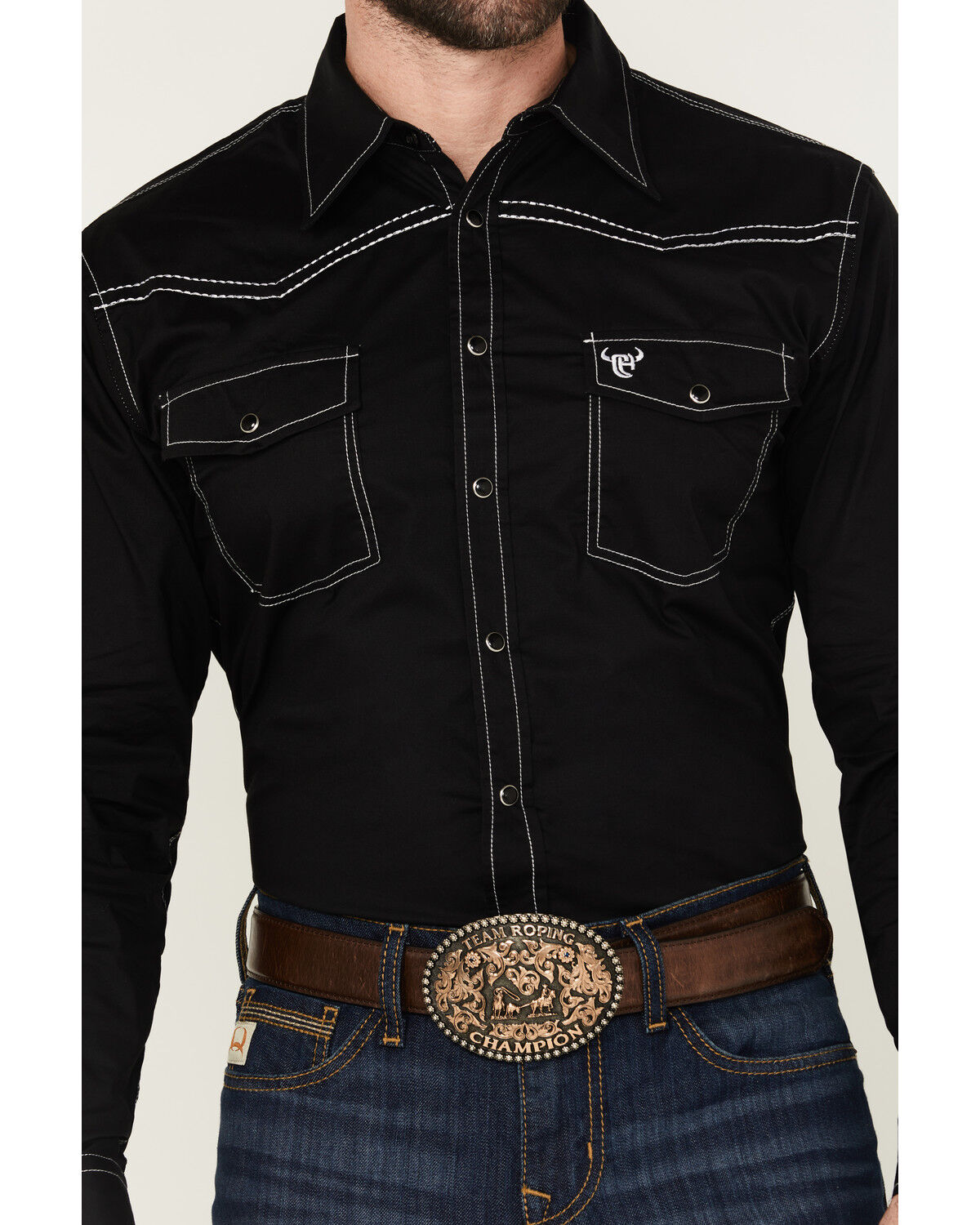 Image #3 - Cowboy Hardware Men's Hecho en Mexico Solid Long Sleeve Snap Western Shirt, Black, hi-res