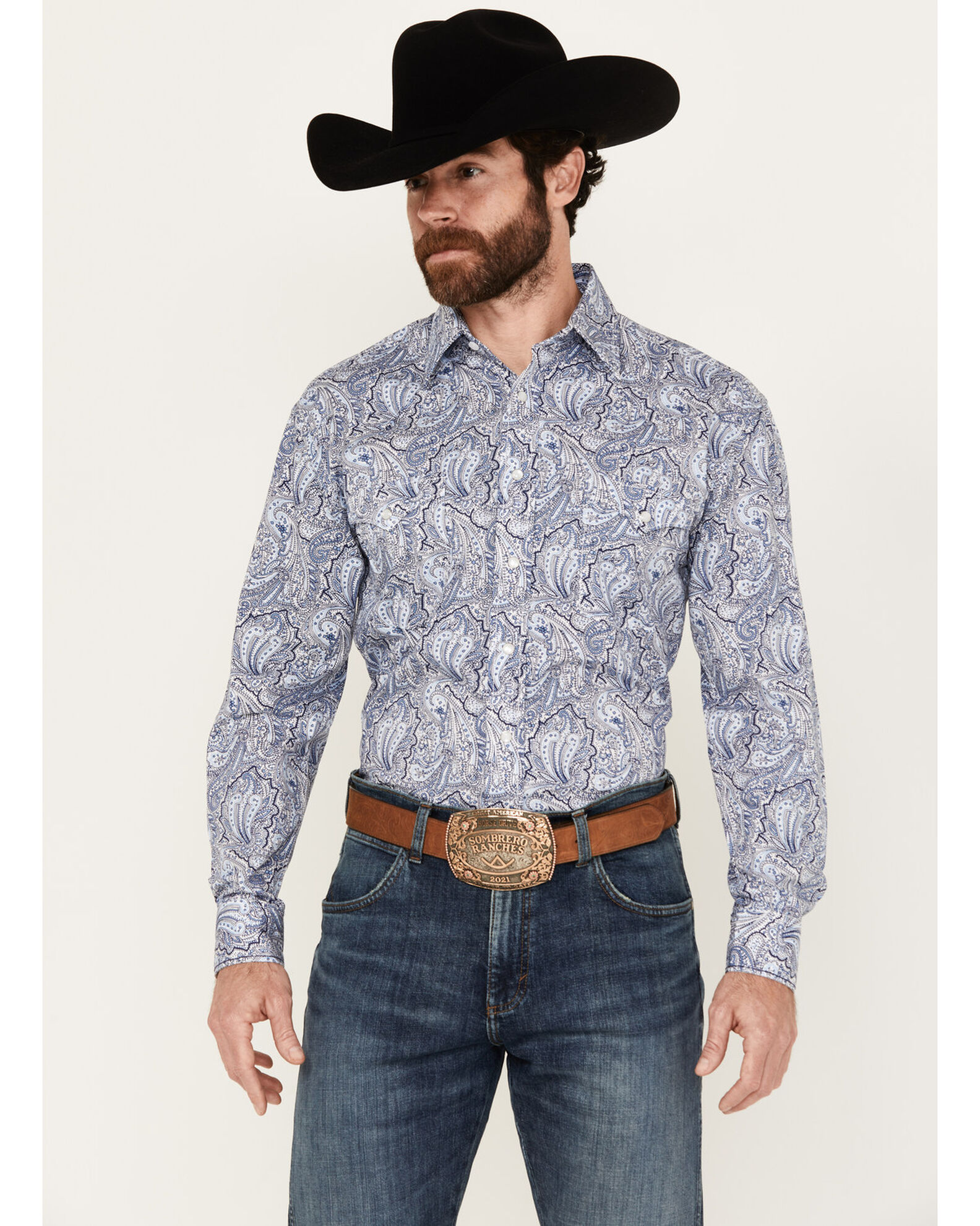 Rough Stock by Panhandle Men's Paisley Print Long Sleeve Pearl Snap Western Shirt