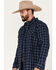 Cody James Men's Ghost Tree Plaid Button Down Sherpa Bonded Western Flannel Shirt Jacket, Navy, hi-res