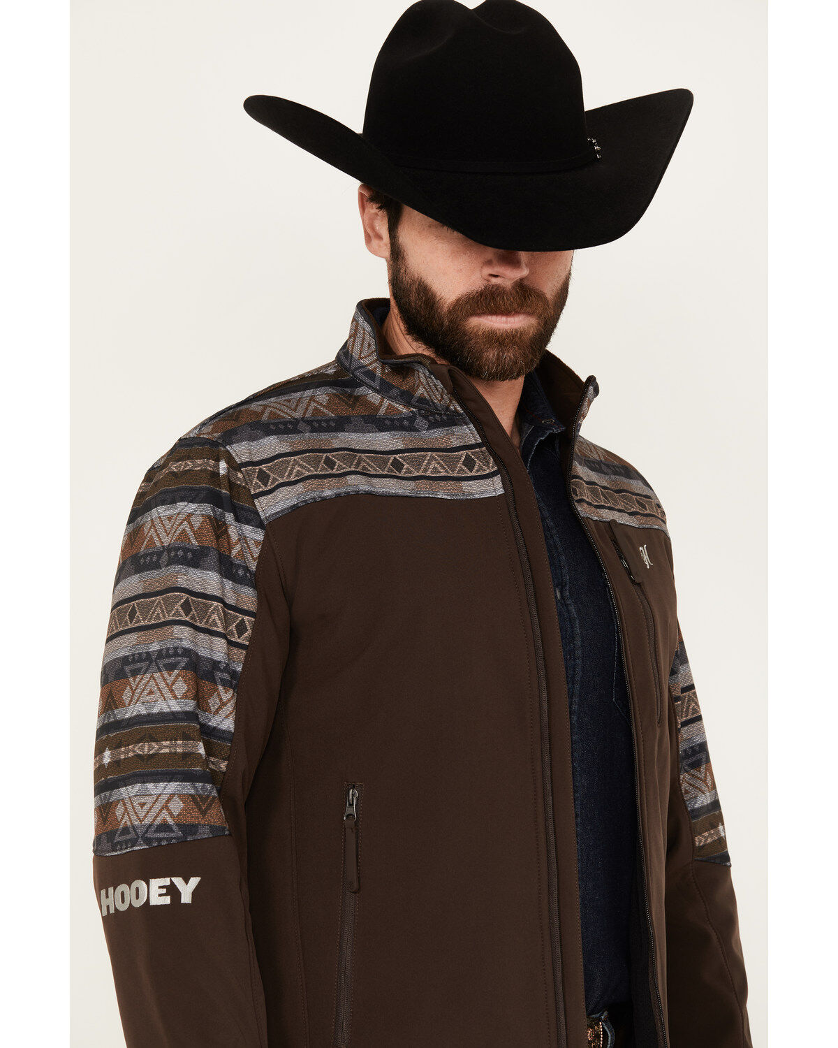 Image #2 - Hooey Men's Southwestern Print Softshell Jacket - Big, Brown, hi-res