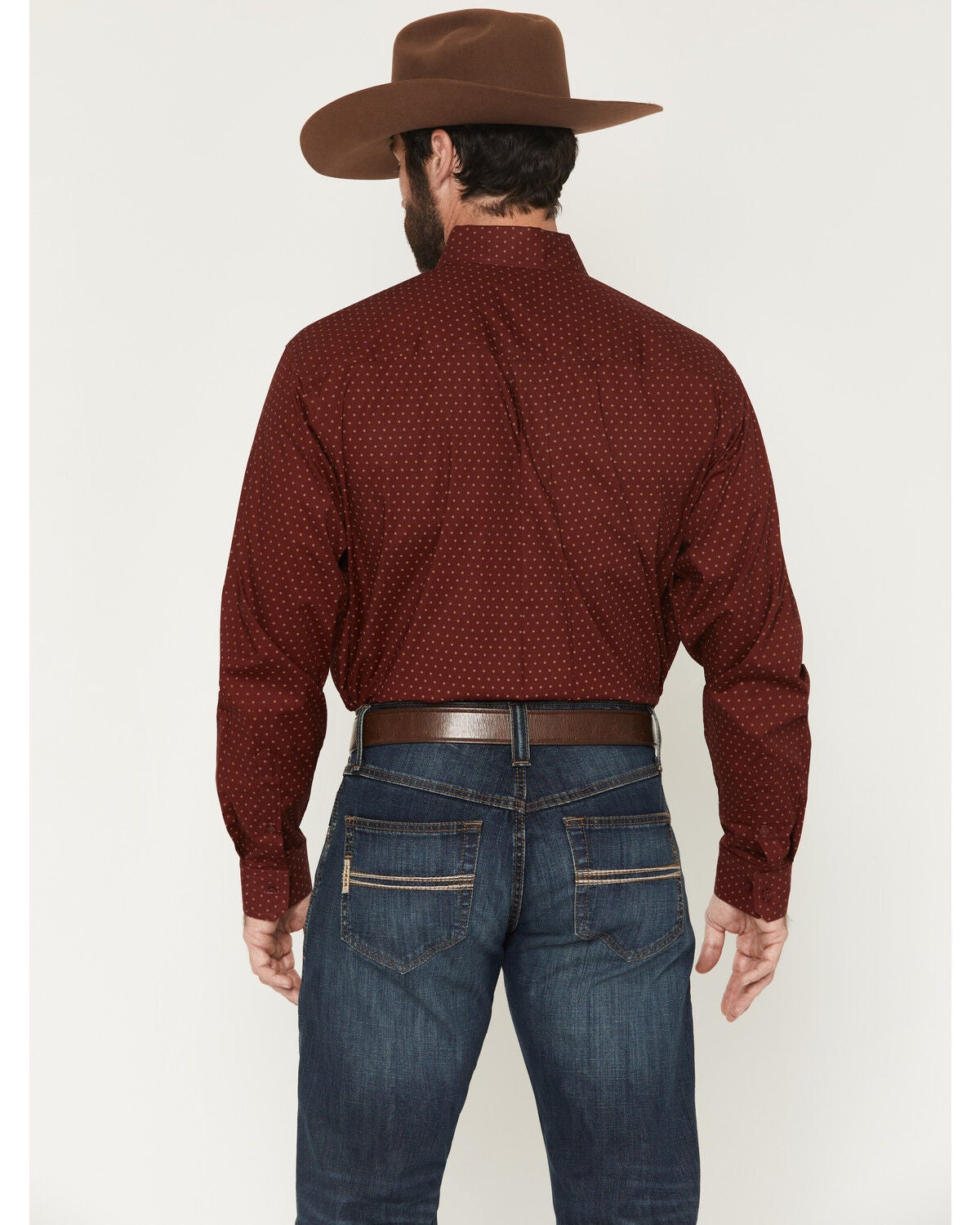 Image #4 - Cinch Men's Polka Dot Print Long Sleeve Button-Down Stretch Western Shirt, Burgundy, hi-res