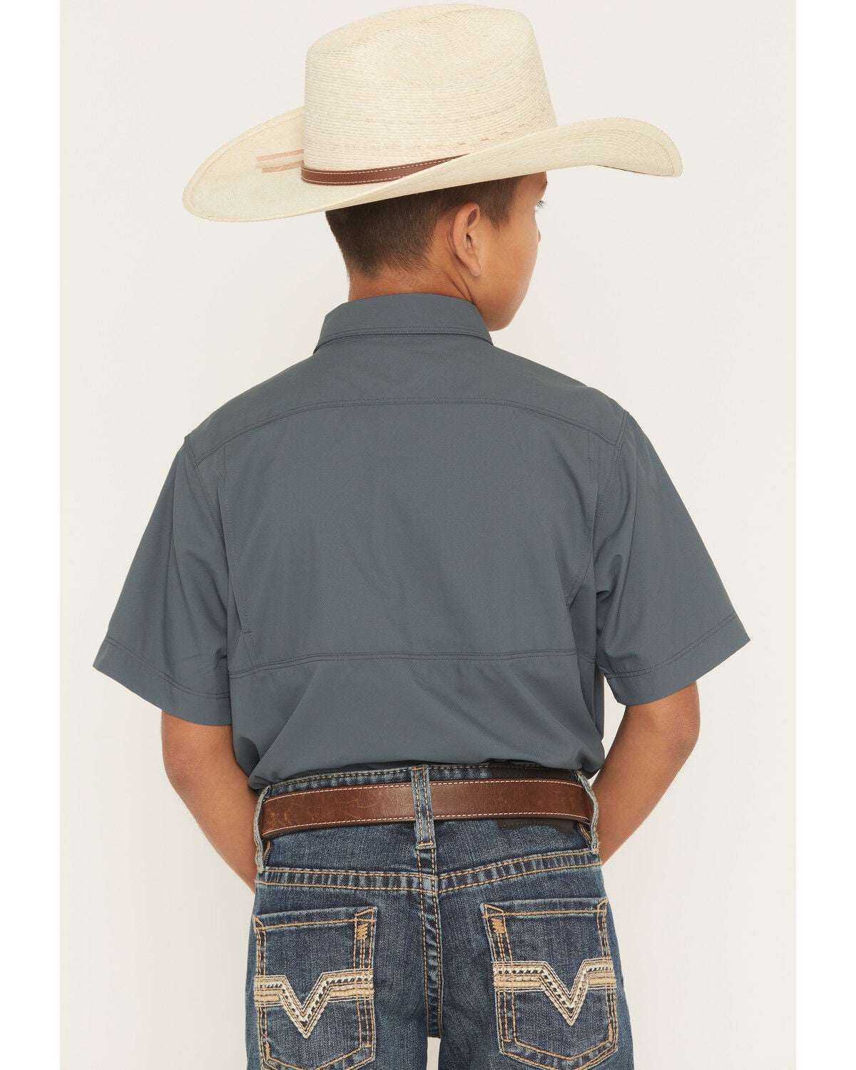 Image #4 - Ariat Boys' VentTEK Solid Short Sleeve Button-Down Western Shirt, Grey, hi-res