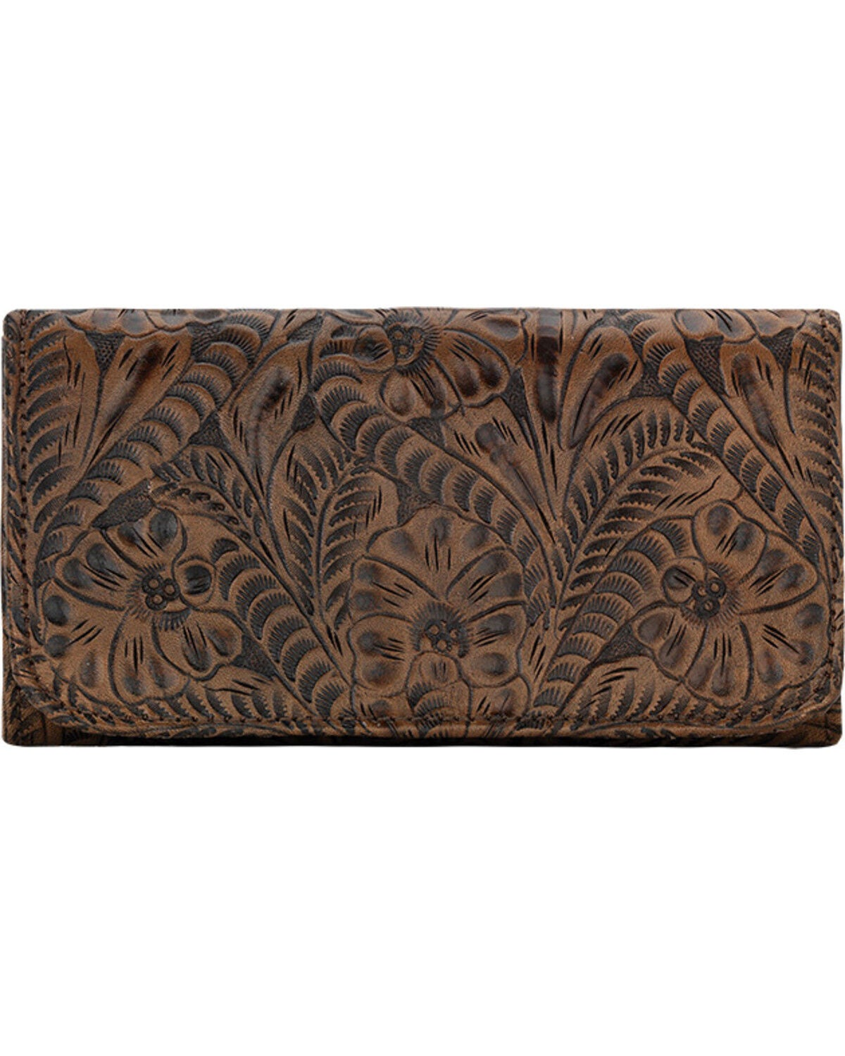 American West Women's Distressed Charcoal Brown Annie's Secret Tri-Fold Wallet, Brown, hi-res