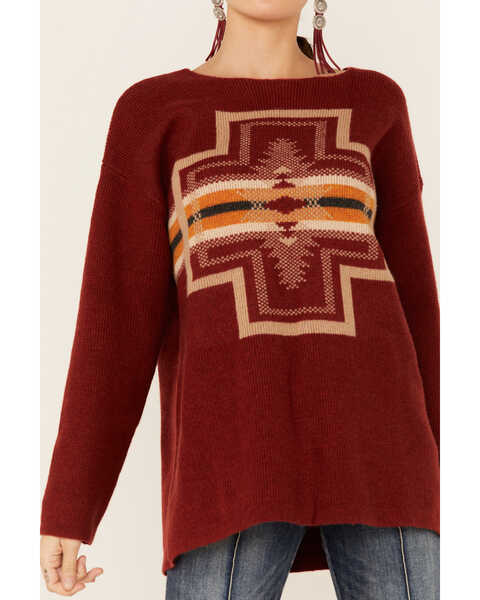 Pendleton Women's Colorful Print Drop-Shoulder Sweater, Red, hi-res