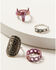 Image #1 - Shyanne Women's Metallic Steer Head & Chain Mixed Ring Set - 4-Piece, Pink, hi-res