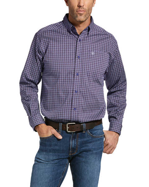Image #1 - Ariat Men's Jeffron Stretch Geo Print Long Sleeve Western Shirt , , hi-res