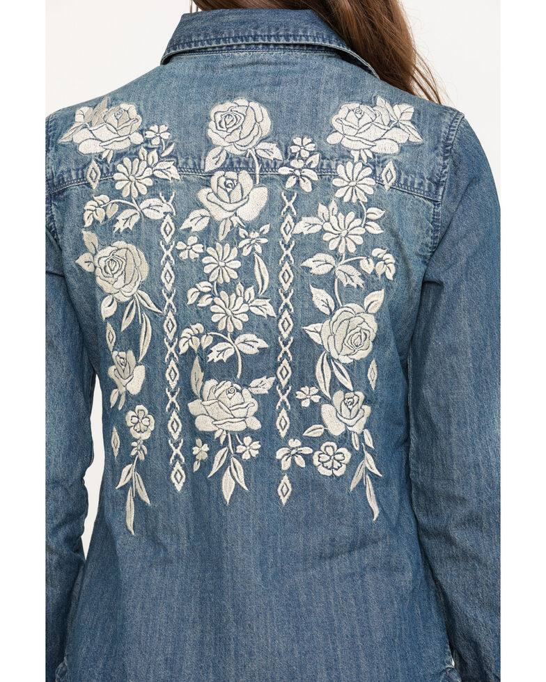 Stetson Women's Floral Embroidered Denim Long Sleeve Western Shirt ...
