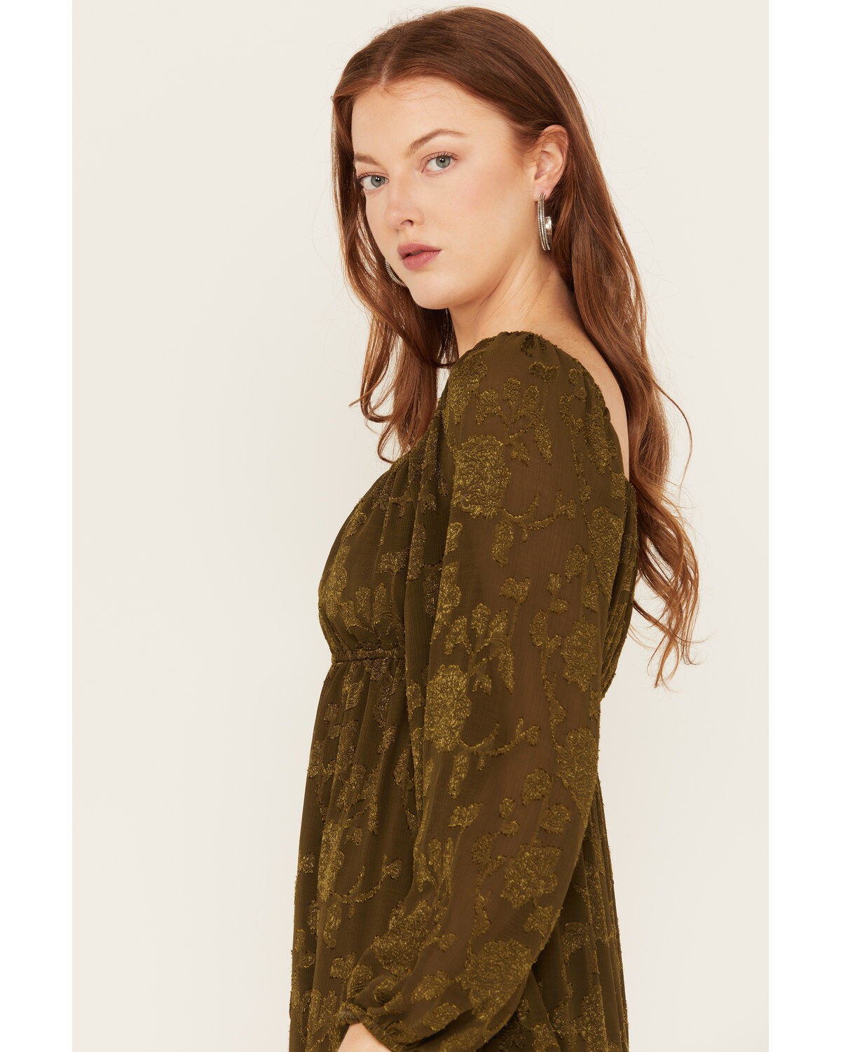 Image #2 - Jolt Women's Jacquard Long Sleeve Mini Dress, Olive, hi-res