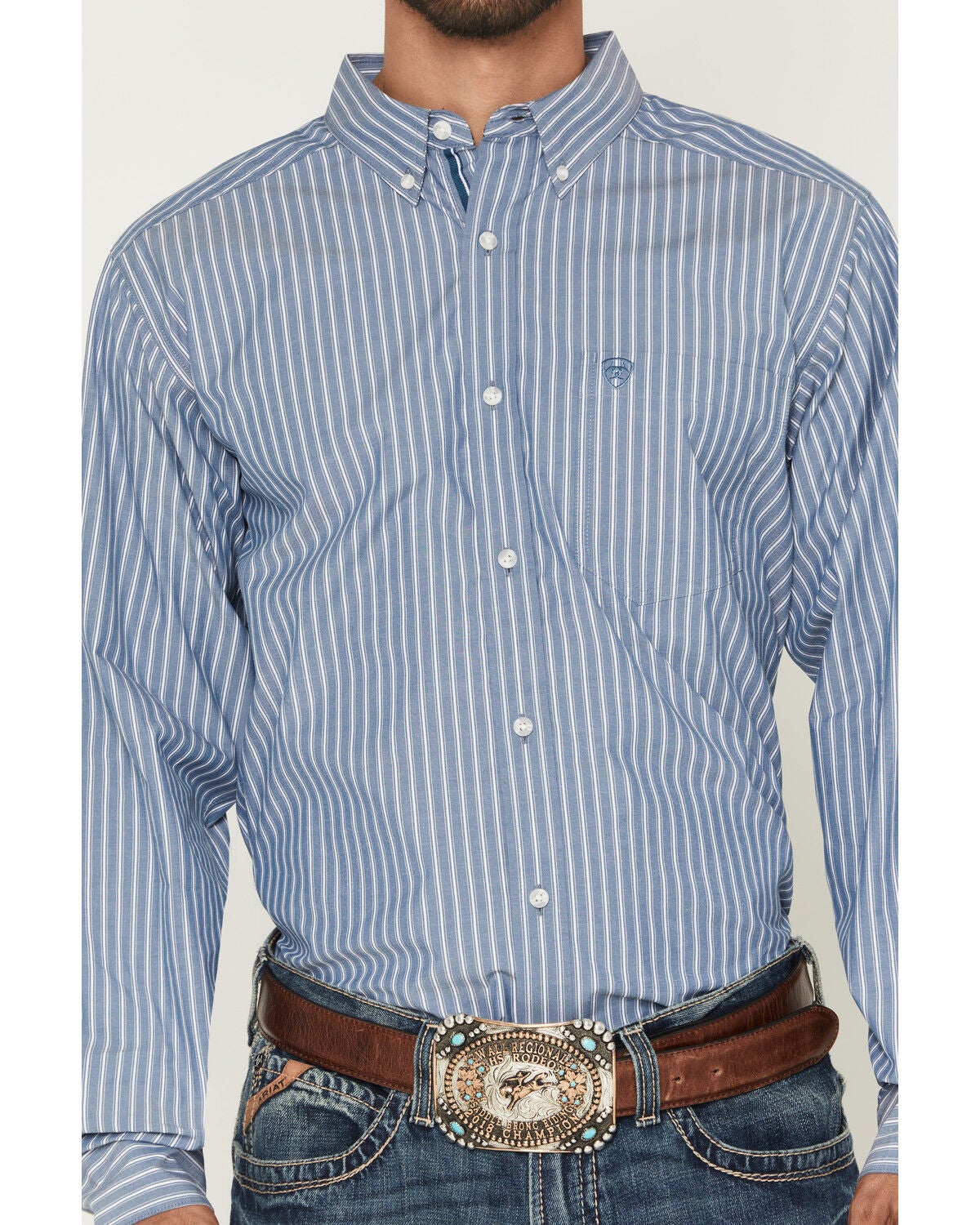 Image #3 - Ariat Men's Pro Series Judah Striped Fitted Long Sleeve Western Shirt, Blue, hi-res