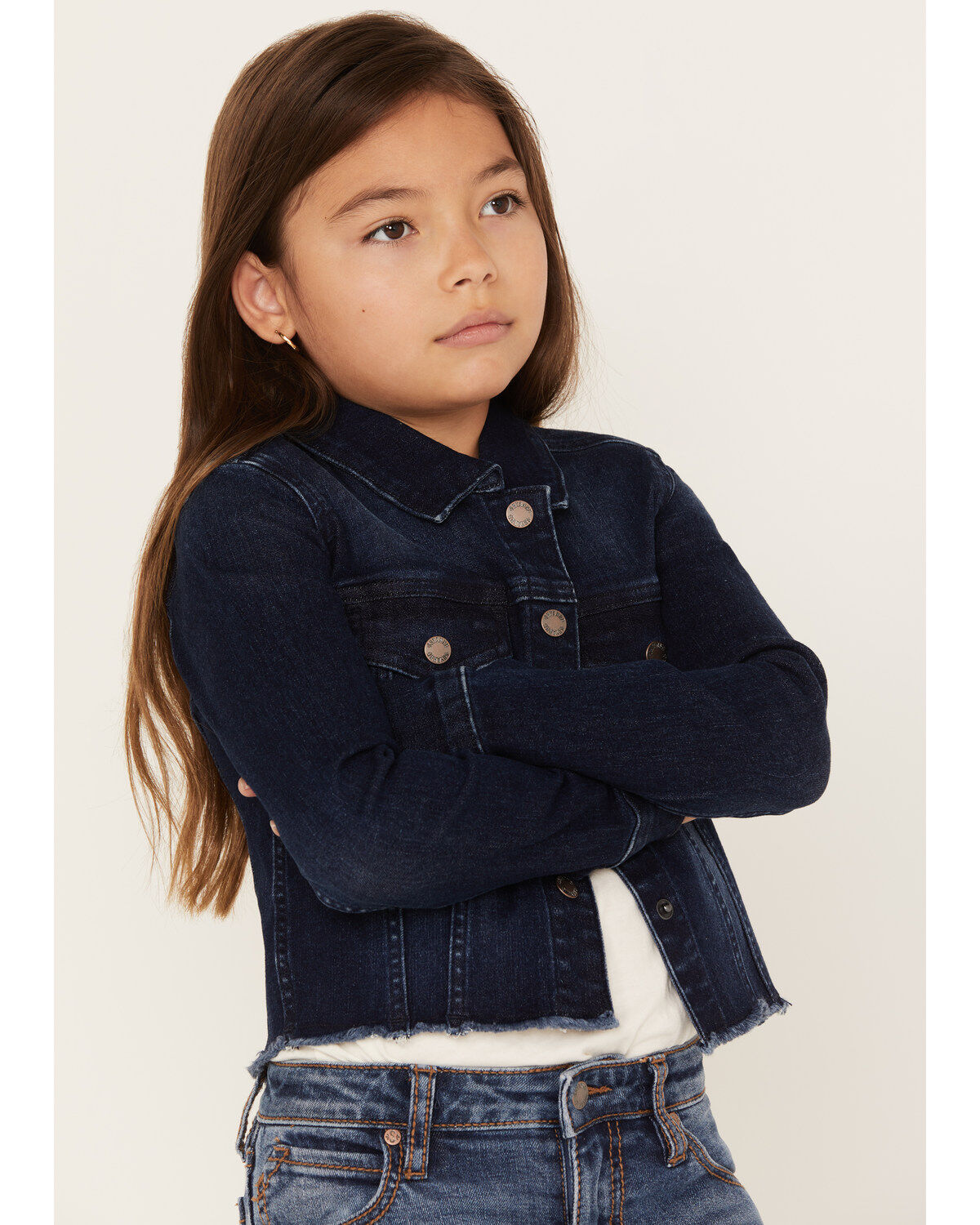 Image #2 - Shyanne Girls' Kent Dark Wash Frayed Denim Jacket, Dark Wash, hi-res