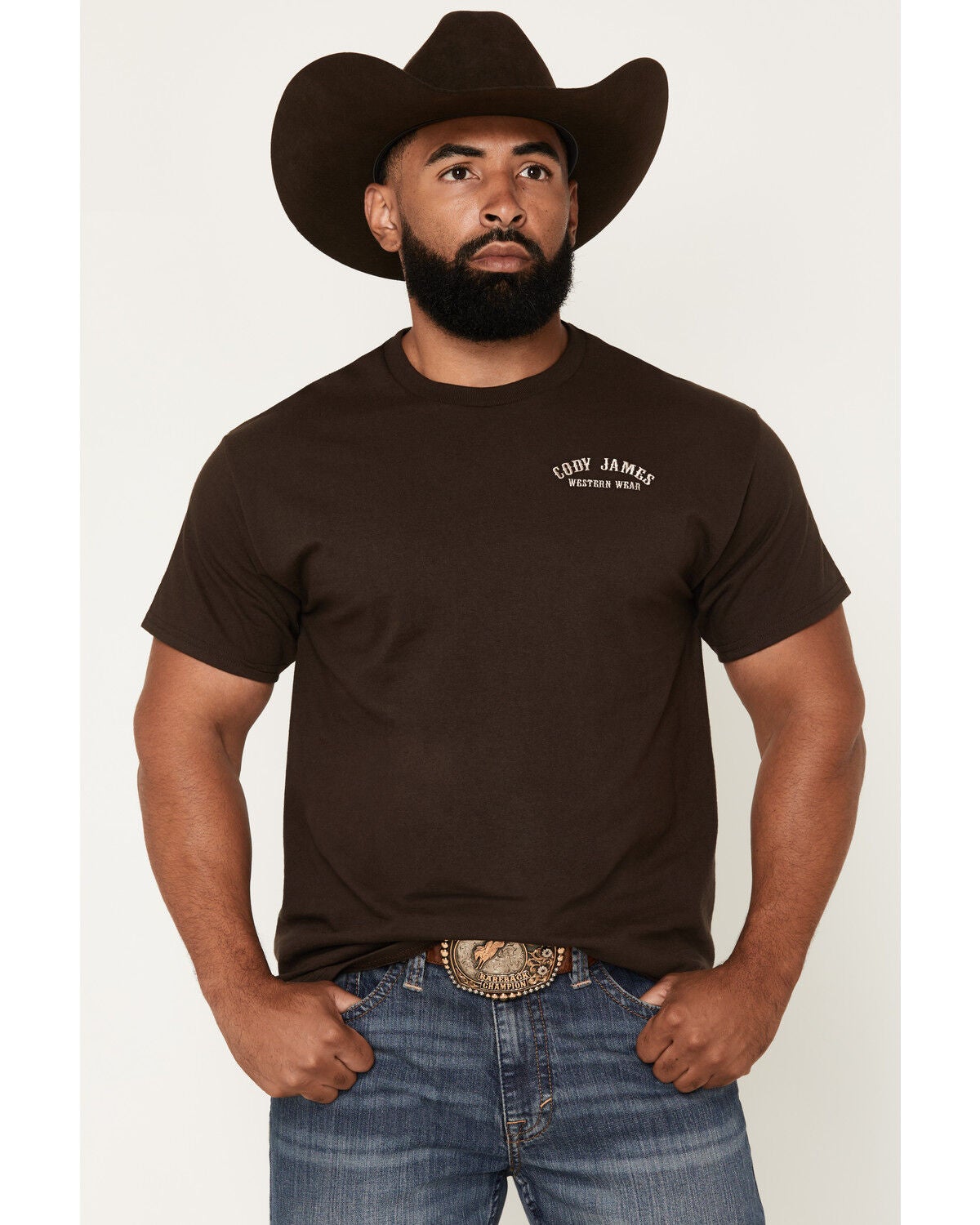 Cody James Men's Embroidered Text Short Sleeve Graphic T-Shirt, Dark Brown, hi-res