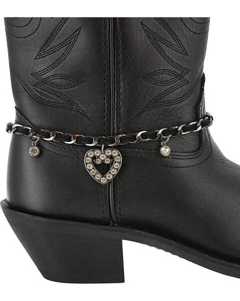 Shyanne® Women's Rhinestone Heart Boot Bracelet, Black, hi-res