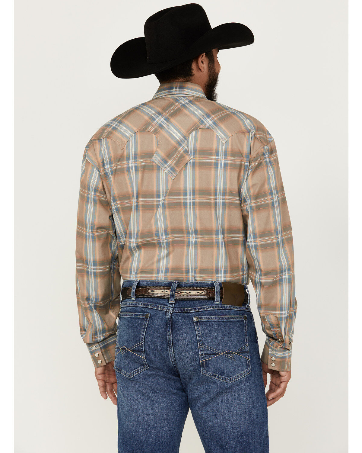 Image #4 - Stetson Men's Plaid Print Fancy Yoke Long Sleeve Pearl Snap Western Shirt, Brown, hi-res