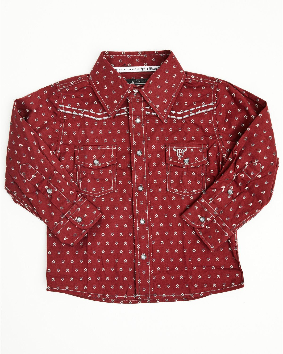Image #1 - Cowboy Hardware Toddler Boys' Geo Print Long Sleeve Pearl Snap Western Shirt, Burgundy, hi-res