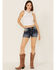Miss Me Women's Americana Star Dark Wash Embroidered Pocket Shorts, Blue, hi-res