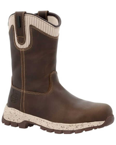 Georgia Boot Women's Eagle Trail Waterproof Pull On Work Boots - Alloy Toe, Brown, hi-res