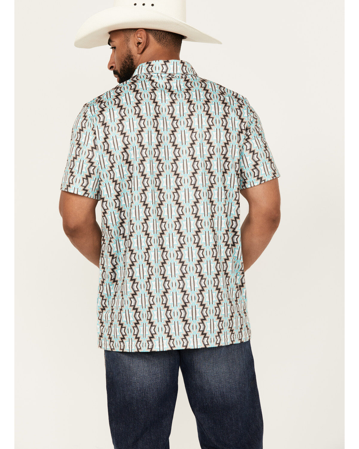 Image #4 - Rock & Roll Denim Men's Southwestern Print Short Sleeve Polo Shirt, Natural, hi-res