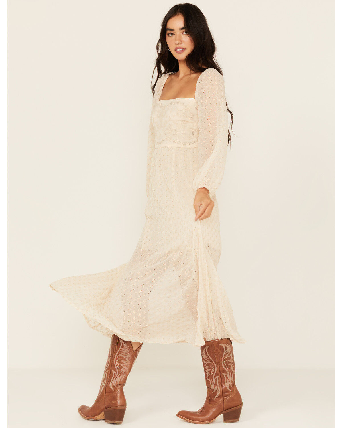 Image #1 - Free People Women's Malina Long Sleeve Maxi Dress, White, hi-res