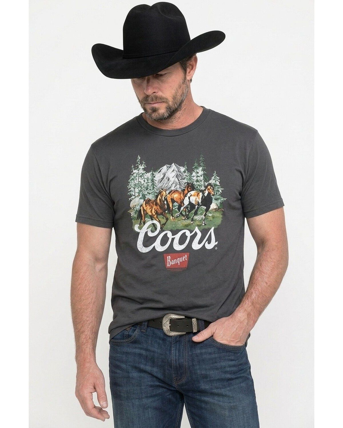 Coors Men's Holiday Horses Short Sleeve Graphic T-Shirt, Charcoal, hi-res
