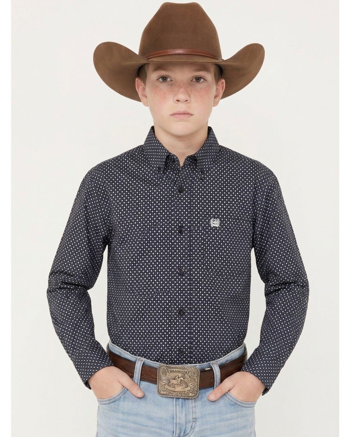 Image #1 - Cinch Boys' Geo Print Long Sleeve Button-Down Western Shirt, Black, hi-res