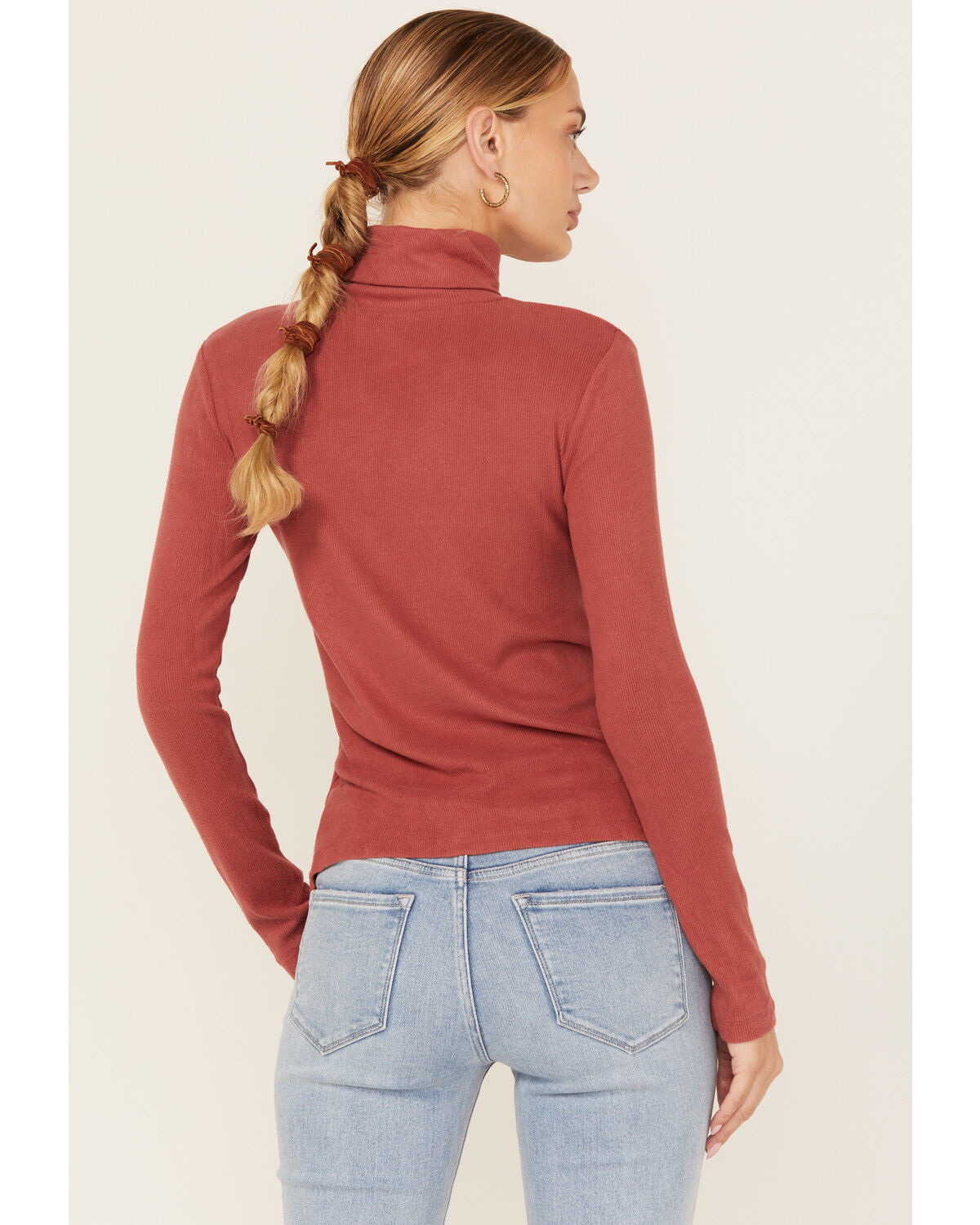 Image #4 - Miss Me Women's Lightweight Layering Turtleneck Top, Red, hi-res
