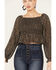 Beyond The Radar Women's Floral Smocked Off Shoulder Woven Long Sleeve Top, Black, hi-res