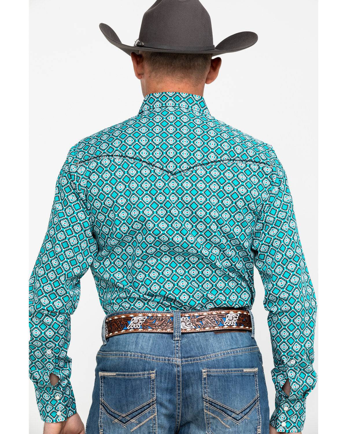 Image #2 - Rock 47 By Wrangler Men's Teal Geo Print Long Sleeve Western Shirt, Teal, hi-res