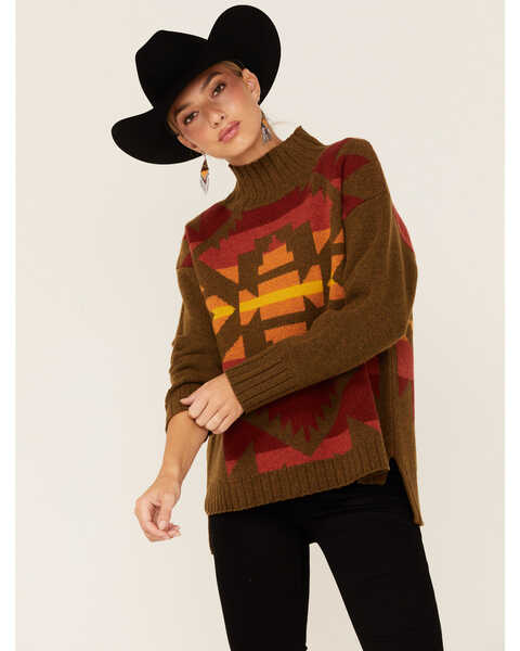 Pendleton Women's Colorful Pattern Turtleneck Sweater, Bronze, hi-res